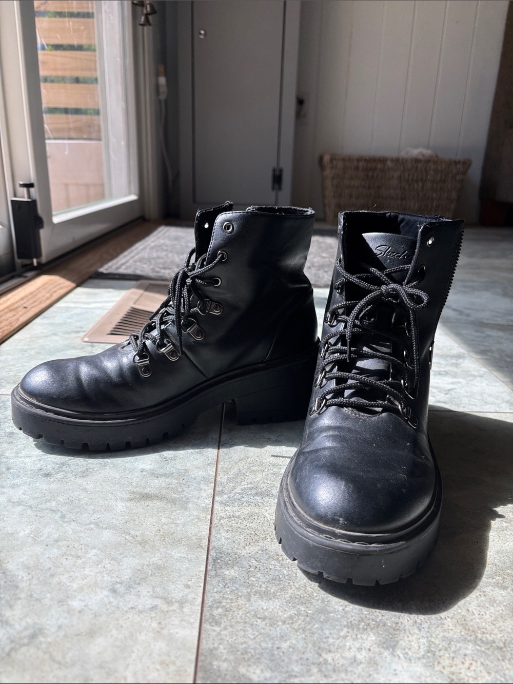 Skechers Black Lace-Up Platform Combat Boots
